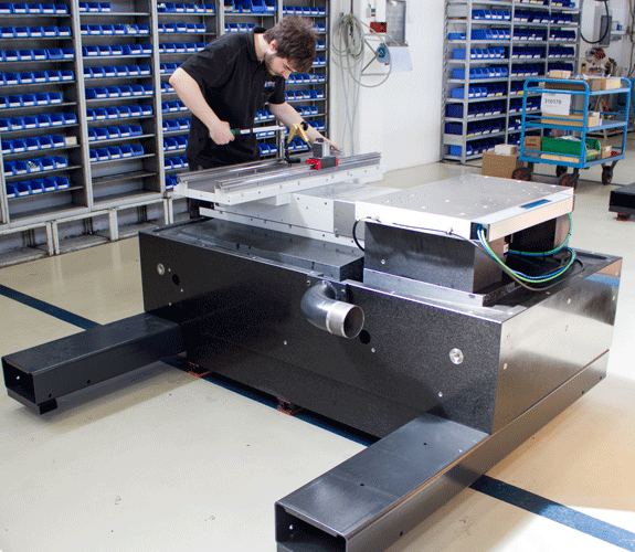 Machine bed consists of a solid precisely grinded block of granite
