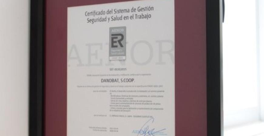DANOBAT receives the certificate for Safety and Health at Work